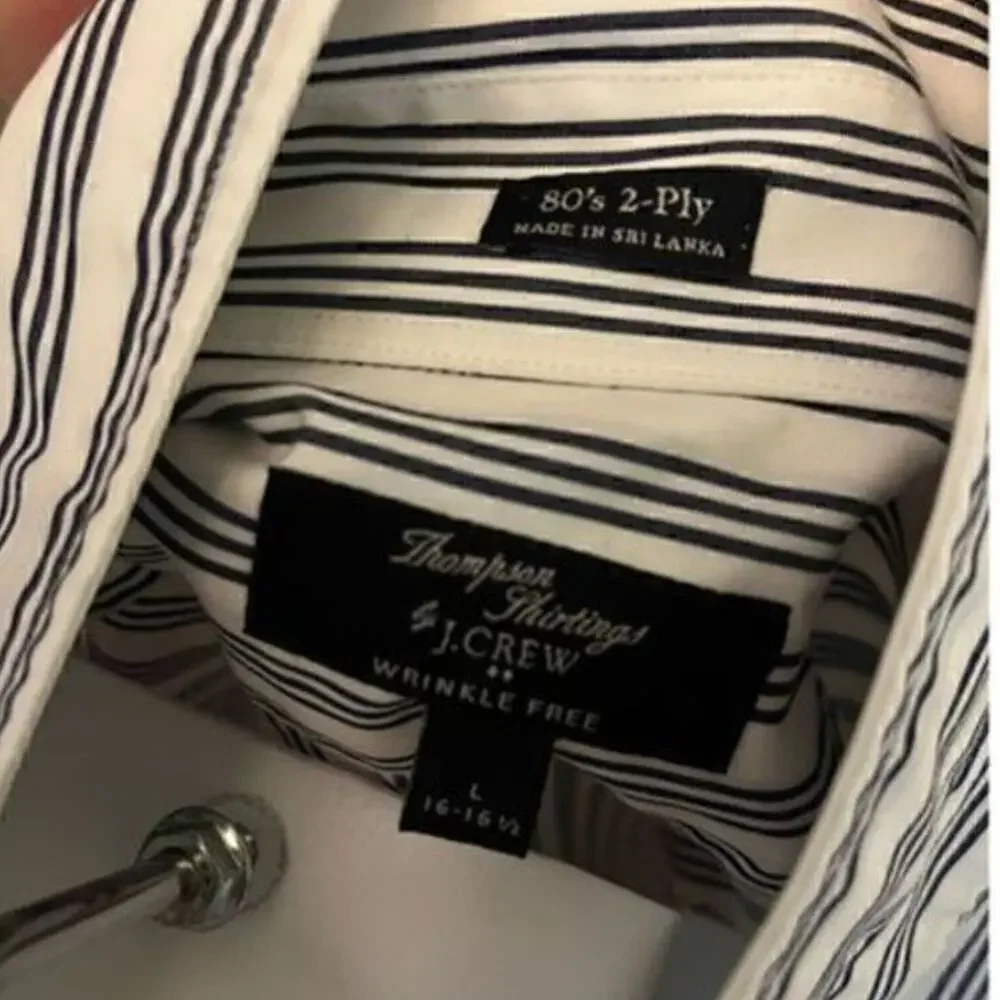 J Crew Button Up Shirt Size Large Neck 16 Striped White Blue